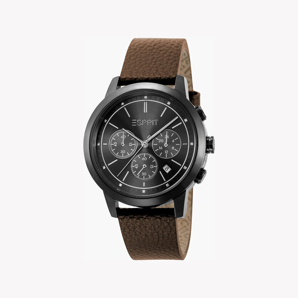 Esprit Men's Brown Leather Watch, Black Dial | Es1g101m0025