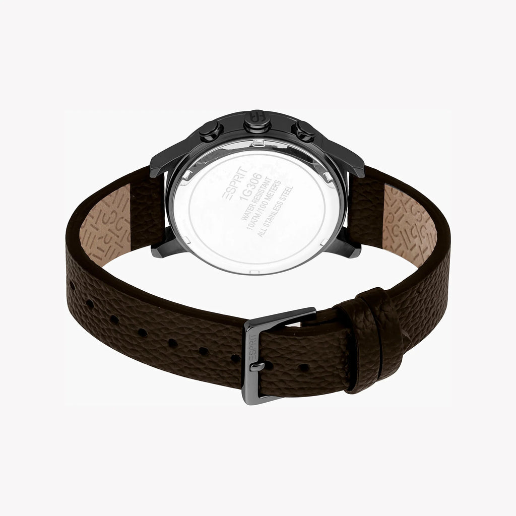 Esprit Men's Brown Leather Watch, Black Dial | Es1g101m0025