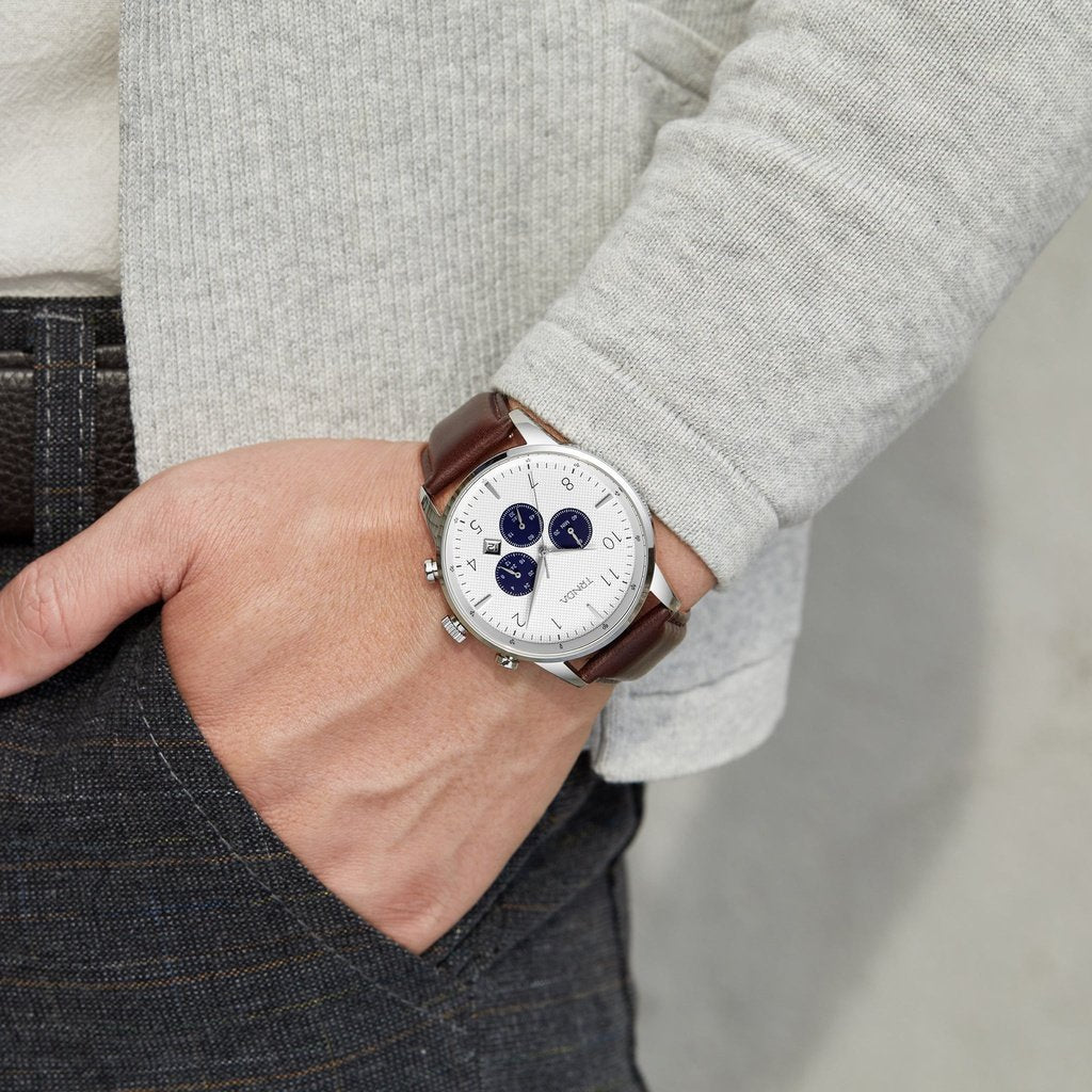 Trnda Men's Stainless Steel Watch, Brown Leather | Trn-W43sl