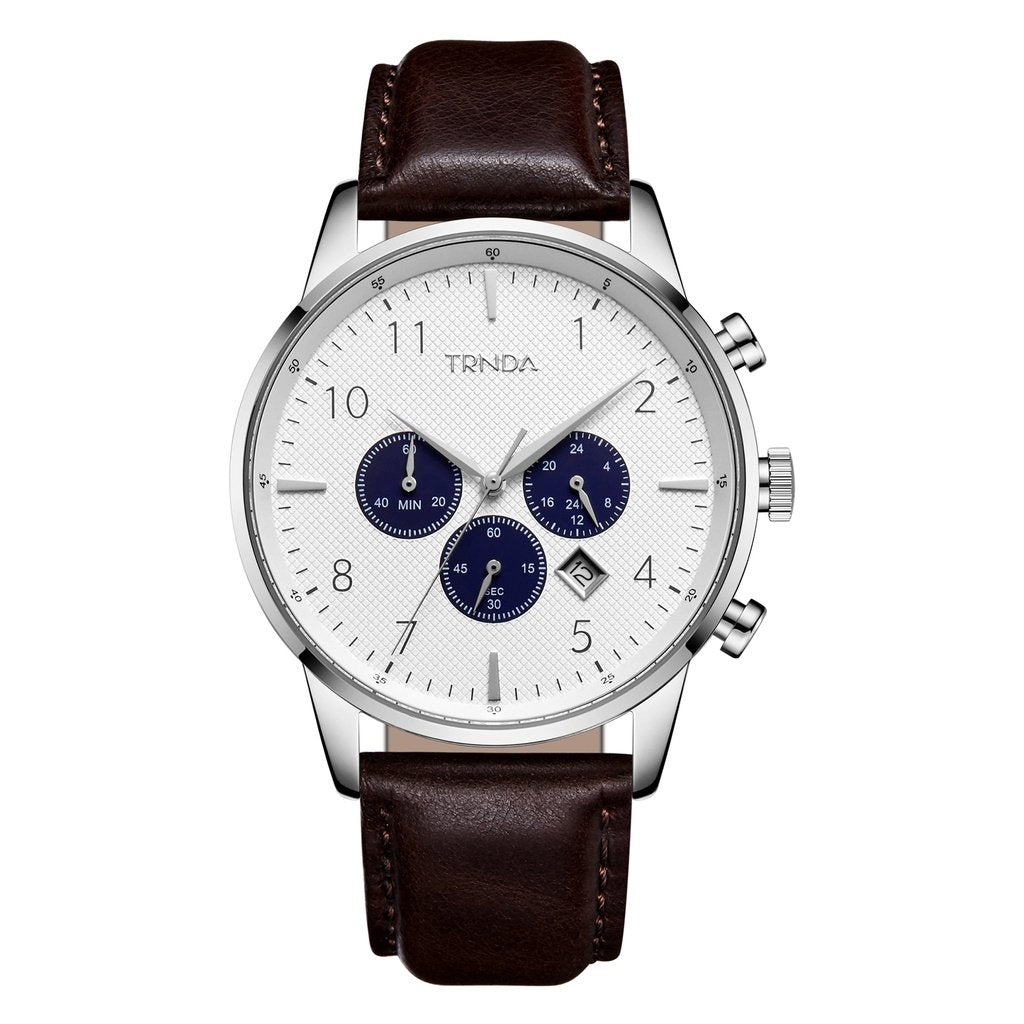 Trnda Men's Stainless Steel Watch, Brown Leather | Trn-W43sl