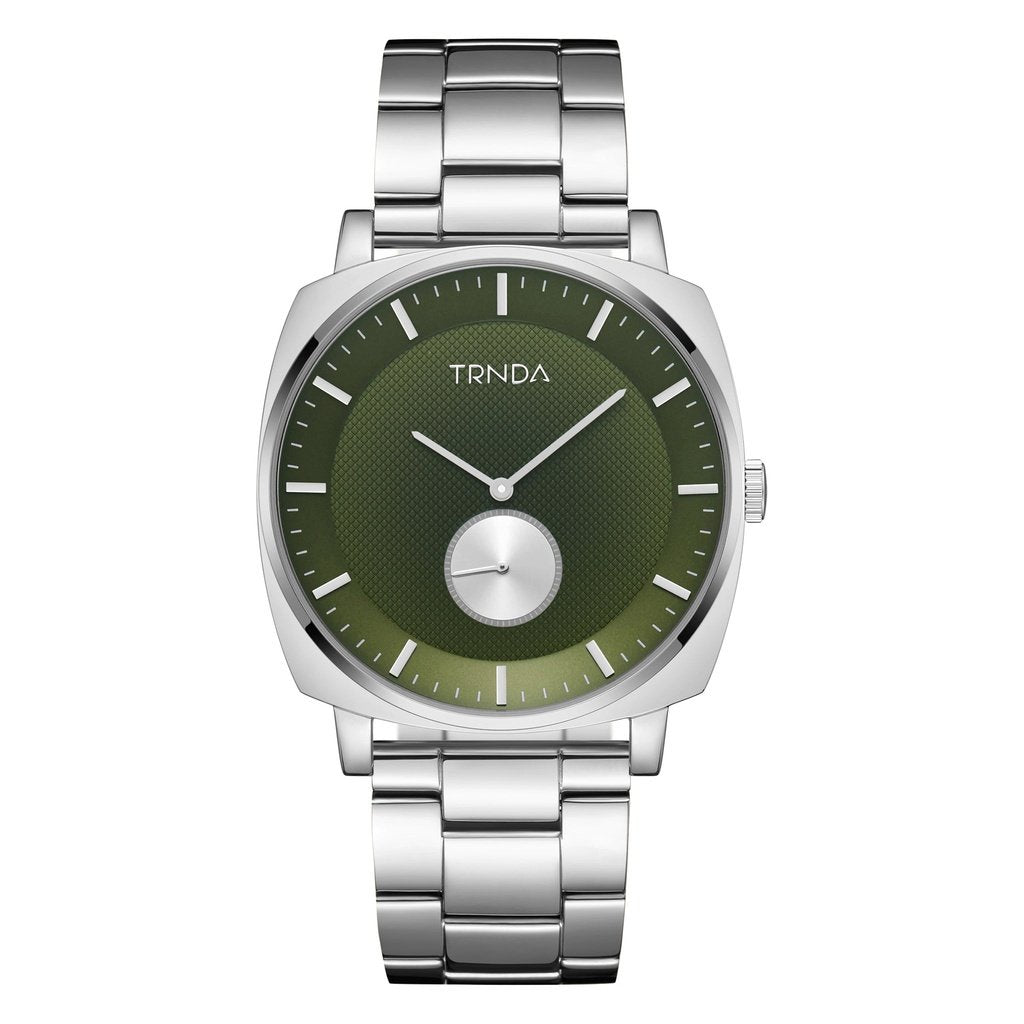 Trnda Men's Silver Stainless Steel Watch, Seaweed Green Dial | Trnda45mm