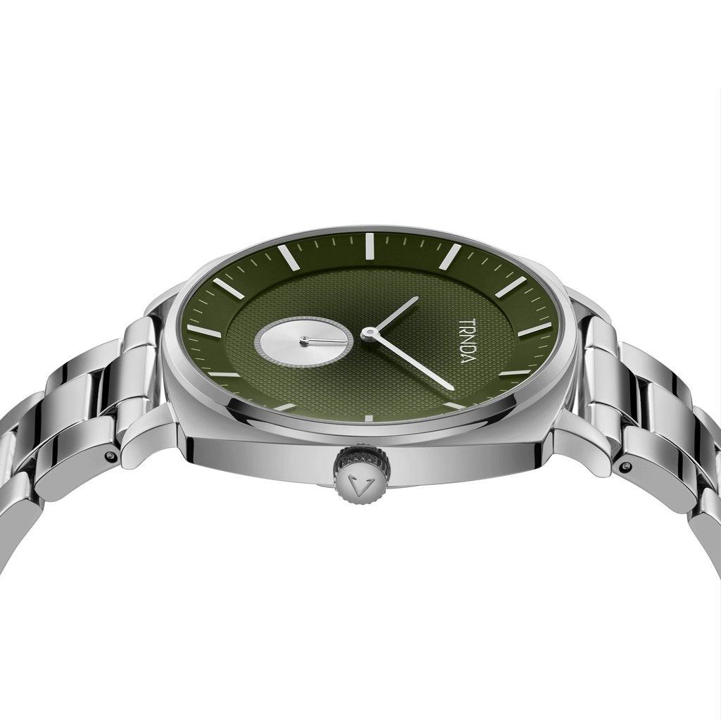 Trnda Men's Silver Stainless Steel Watch, Seaweed Green Dial | Trnda45mm