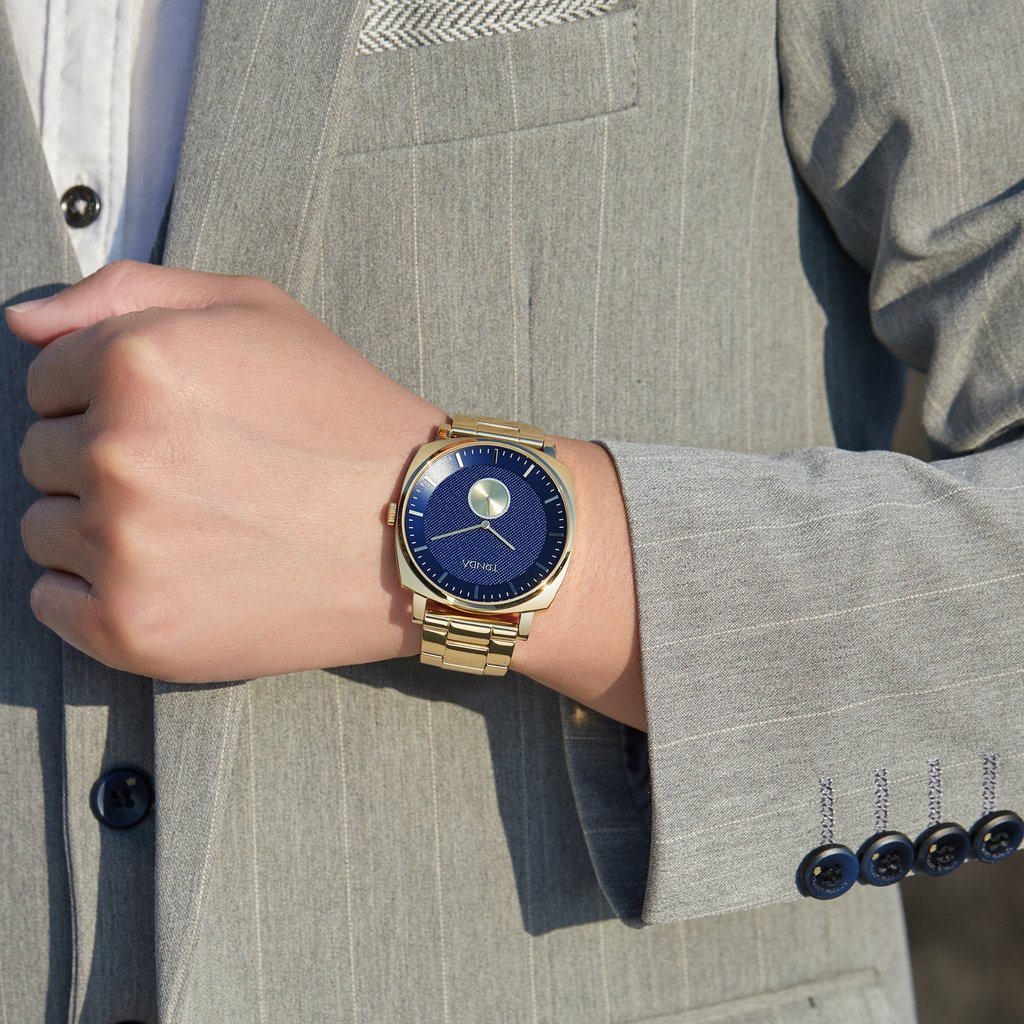 Trnda Men's Gold Stainless Steel Watch, Blue Dial | Tr45gdb