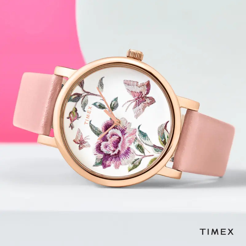 Timex Women's Pink Leather Watch, Pink Dial | Tw2u19300