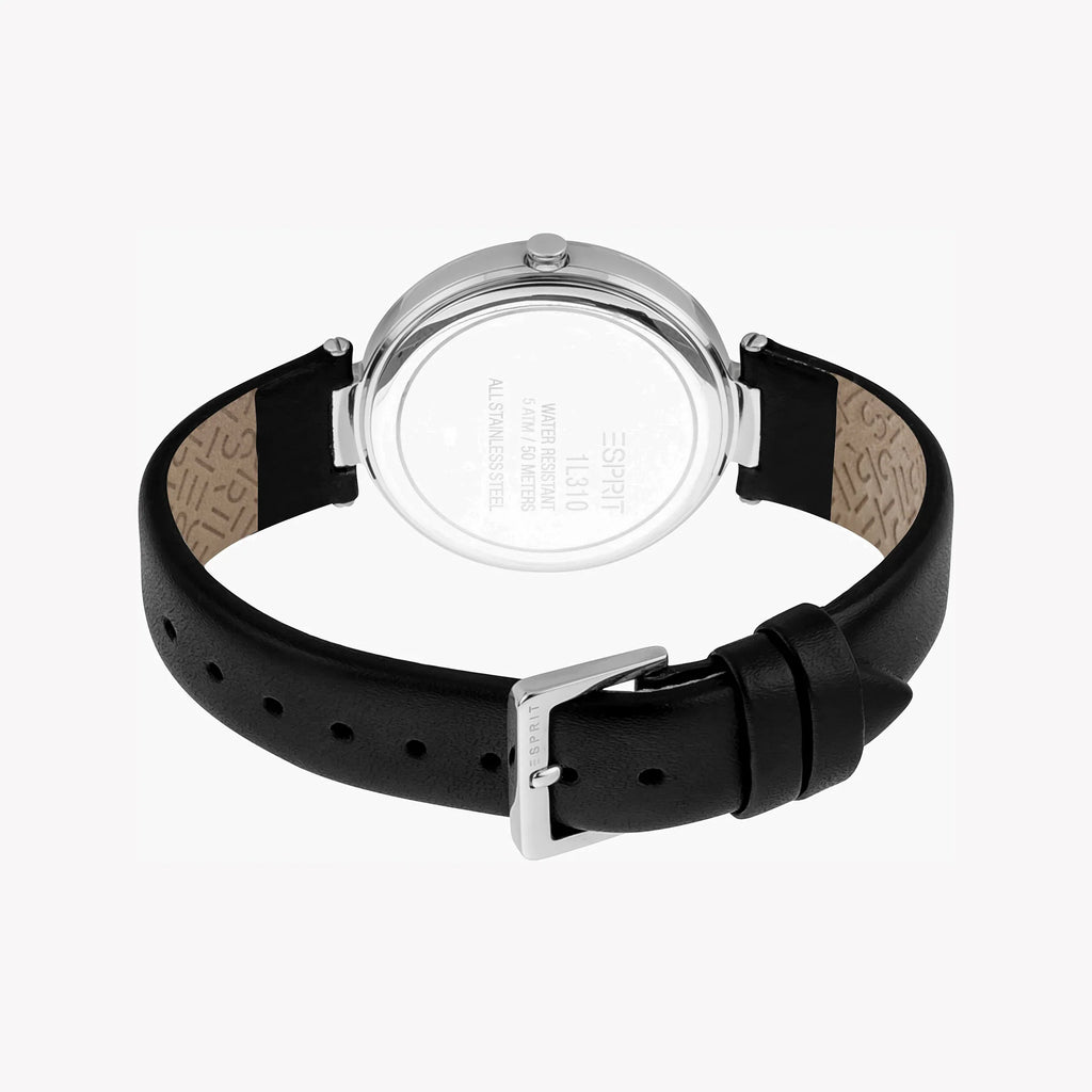 Esprit Women's Black Leather Watch, Silver Dial | Es1l186m0075