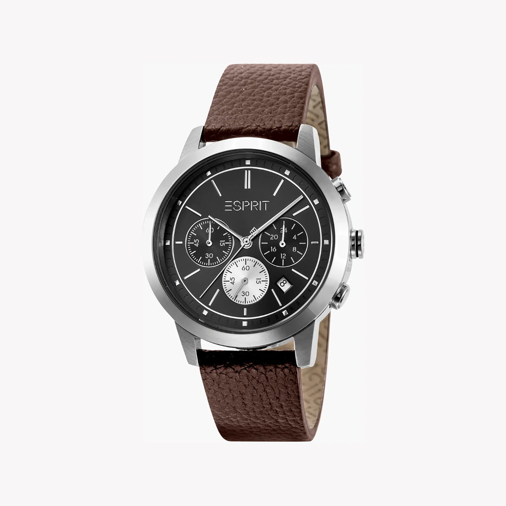 Esprit Men's Brown Leather Watch, Black Dial | Es1g081m0015