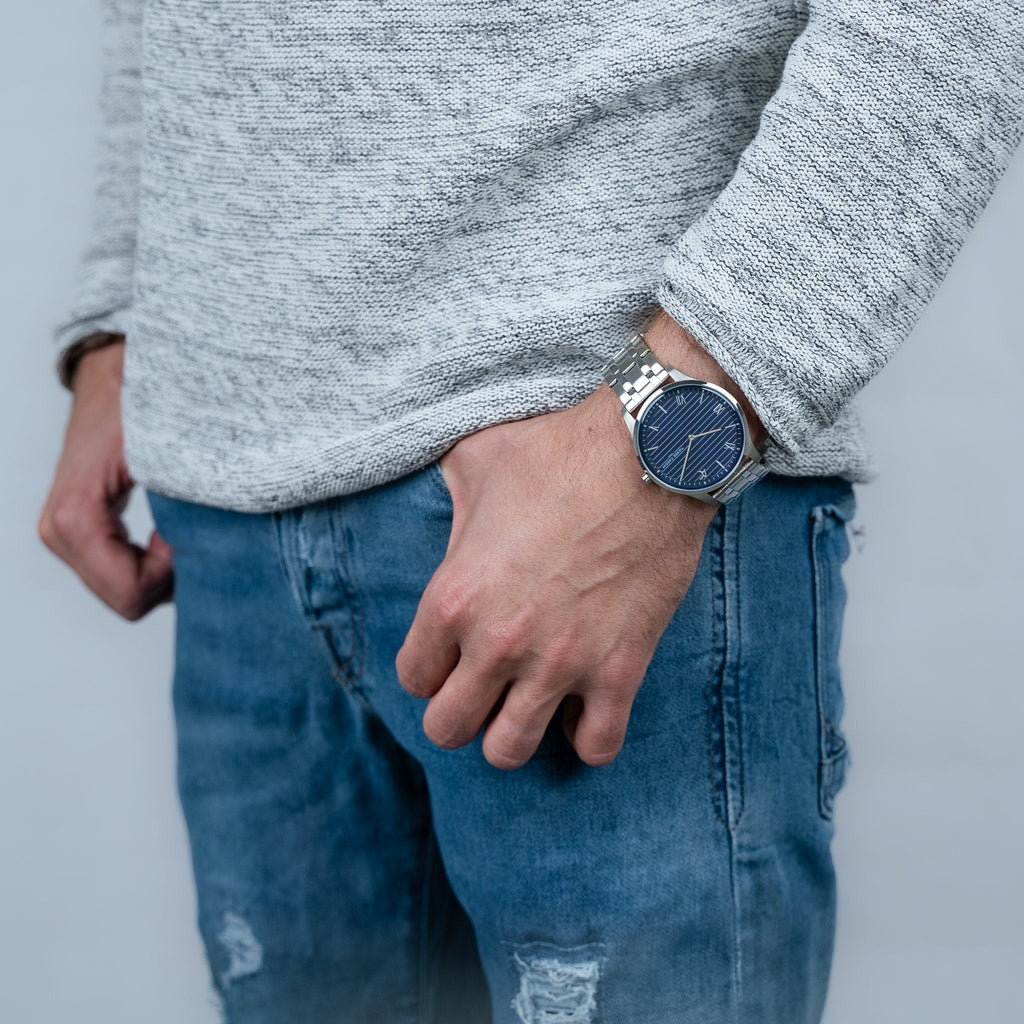 Pierre Cardin Men's Silver Watch, Blue Dial | Cba.4020